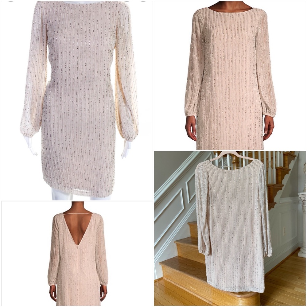 ONE33 SOCIAL Open-Back Beaded Shift Dress - Cocktail Formal Dress - peach ivory